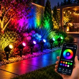 Set 6 proiectoare LED Smart RGB pentru gradina,control prin aplicatie,culori si efecte luminoase personalizabile,lungime totala 13 m,conectare pan
