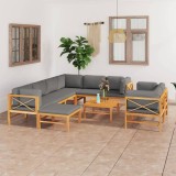 Cumpara ieftin Set mobilier grădină cu perne gri, 10 piese, lemn masiv de tec