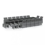 Set mobilier gradina cu perne, 19 piese, gri, poliratan