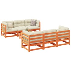 vidaXL Set canapele grădină cu perne, 7 piese, maro, lemn masiv de pin 3299302