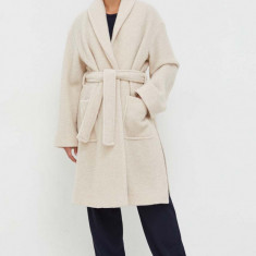 Max Mara Leisure palton de lana culoarea bej, de tranzitie, oversize