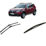 Cumpara ieftin Set 3 stergatoare DACIA SANDERO din 2008-2013, pentru parbriz si luneta fata si spate auto, Bosch Twin-Aerotwin Retrofit, din cauciuc siliconat rezist