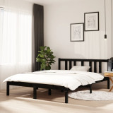 Cadru de pat dublu, negru, 135x190 cm, lemn masiv, vidaXL