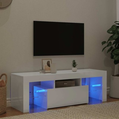 vidaXL Comodă TV cu lumini LED, alb extralucios, 120x35x40 cm foto