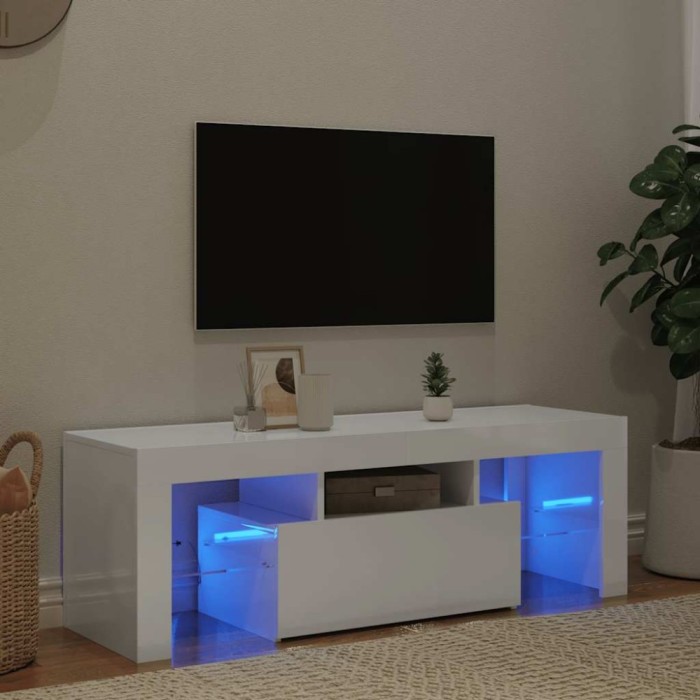 vidaXL Comodă TV cu lumini LED, alb extralucios, 120x35x40 cm