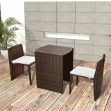 Set mobilier bistro cu perne, 3 piese, maro, poliratan