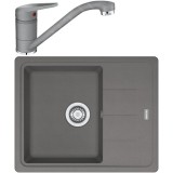 Pachet chiuveta bucatarie Franke BFG 611-62, 62x50cm, cuva 34x42x20cm + Baterie Novara Plus Stone Grey, rotatie pipa 360 grade, racorduri flexibile in