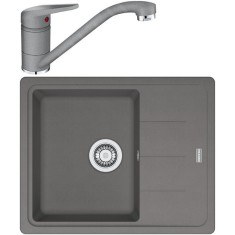 Pachet chiuveta bucatarie Franke BFG 611-62, 62x50cm, cuva 34x42x20cm + Baterie Novara Plus Stone Grey, rotatie pipa 360 grade, racorduri flexibile in