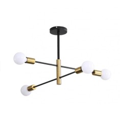 Lustra Industriala Techstar&reg; cu 4 Lumini E27, Metal Negru si Auriu Satinat, Design Nordic Scandinav