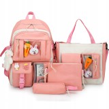 Set 4-in-1 pentru scolari sau prescolari - (rucsac, geanta de umar, plic elegant, penar), culoare roz cu iepuras, cod avx-wt-bunn-pink