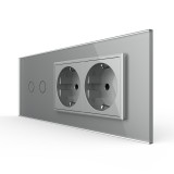 Cumpara ieftin Intrerupator dublu cu 2 prize Livolo, rama din sticla gri, standard italian 6M