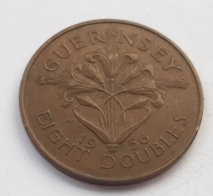 401. Moneda Guernesey 8 doubles 1956 (tiraj 500.000 buc)