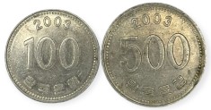 Coreea de Sud , lot 24 - 100 + 500 Won 2003