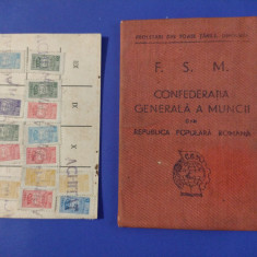 Carnet FSM tichet de cotizatie 1950 timbre CGM fiscal