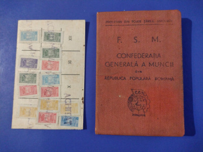 Carnet FSM tichet de cotizatie 1950 timbre CGM fiscal foto