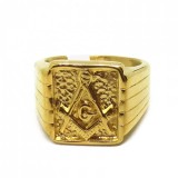 Inel Masonic Premium &ndash; Echer, Compas ?i Litera G (Auriu)