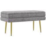 HOMCOM Bancă Otomană Tapițată, Picioare Aurii, Design Modern pentru Living și Dormitor, Gri | Aosom Romania