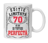 Cana alba personalizata &quot;editie limitata - perfecta&quot;, 70 ani, INOVATIX&reg;. 330ml, Oem