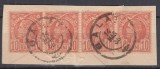 ROMANIA 1885/88 LP 43 e REGELE CAROL I VULTURI STRAIF 4 TIMBRE 10 BANI/FRAGMENT, Stampilat