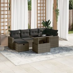 Gossi set canapele de gradina, 7 piese, cu perne, gri, poliratan