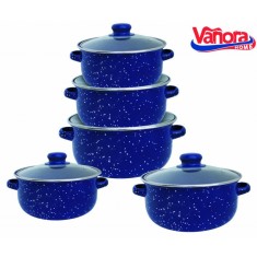 Set cratite Vanora, 1-4 l, 10 piese, otel carbon, acoperire email, capace sticla
