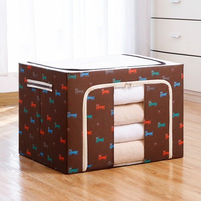 Cutie de depozitare pliabil&amp;Auml;, 100l, material textil, cadru metalic, fermoar bidirec&amp;Egrave;ional, fereastr&amp;Auml; transparent&amp;Auml;, imprimeu c&amp;Auml;&amp;Egrave;elu&amp;Egrave;i, 60x42x40 foto