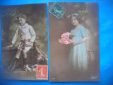 HOPCT 1741 COPII -TCV-ROMANTICA-FRANTA-LOT 2 CARTI POSTALE VECHI-CIRCULATE