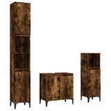Cumpara ieftin Set mobilier de baie, 3 piese, stejar fumuriu, lemn prelucrat
