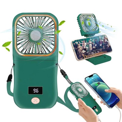 Ventilator portabil flippy, 3 in 1, de mana, de gat, de birou, 16.7 x 8 x 1.9 cm, 3 trepte de viteza, incarcare usb, pliabil, afisaj digital, suport t foto