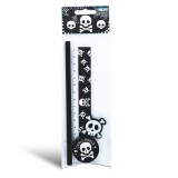 Set scolar cu craniu (1 radiera, 1 ascutitoare, 1 rigla de 15 cm, 1 creion)