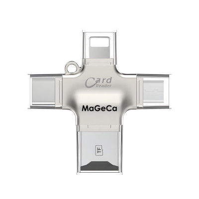 Cititor de carduri MaGeCa&amp;reg; cu adaptor 4 in 1, MicroSD la USB 3.0/Lightning/Type-C/Micro-USB, Compatibil cu iOS/Android/Windows, Transfer foarte rapid foto