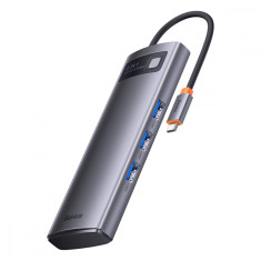 Stație De Andocare Baseus Metal Gleam Series HUB 8 în 1 USB Tip C - 2 X HDMI / 3 X USB 3.2 Gen.1 / 1 X Power Delivery / 1 X Cititor De Carduri SD / 1