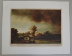 Rembrandt &quot;Landscape with stone bridge&quot; mezzotinta 1929