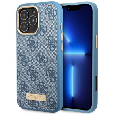 Husa pentru iPhone 16 Pro Max - Guess Hardcase 4G Logo Plate MagSafe (GUHMP16XU4GPRB) - Blue foto