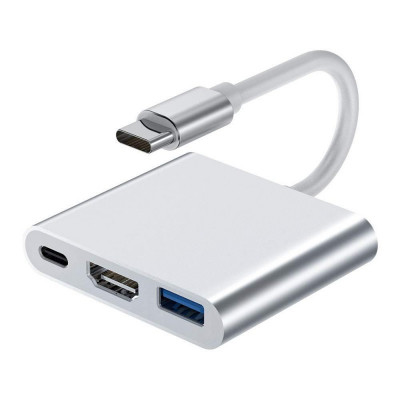 Adaptor multifunctional 3 in 1 USB-C la HDMI Techstar&amp;reg; DJ3IN1, HDMI 4K, 1 x USB 3.0, 1 x USB C, PD Port, Argintiu foto