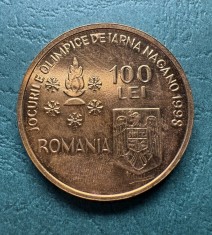 100 Lei 1998 Jocurile Olimpice de la Nagano patinaj tombac proba la moneda de argint