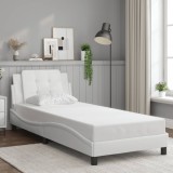 Cumpara ieftin Cadru de pat cu tăblie, alb, 90x190 cm, piele ecologică