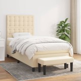 Cumpara ieftin Pat box spring cu saltea, crem, 100x200 cm, textil