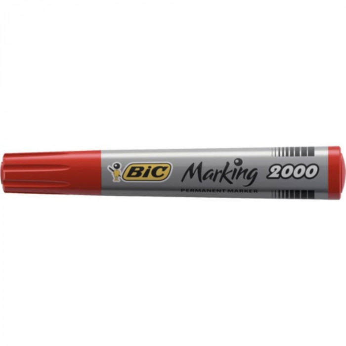 Marker Permanent BIC 2000, Varf Rotund de 1.7 mm, Cerneala Rosie pe Baza de Alcool, Markere Permanente cu Varf Rotund, Marker Permanent Rosu, Marker P