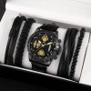 Set Cadou Barbati Shaarms: Ceas Auriu + 4 Bratari Negre Elegante Keller &amp; Weber. Mecanism Quartz, Piele Ecologica, Cutie Cadou