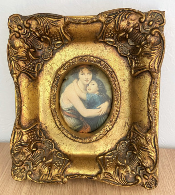 Tablou - Matase - rama baroc poleita cu aur 24K - Portret - secolul XVIII foto
