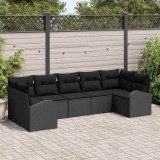 Set de canapele de grădină cu 7 piese și perne Ratan negru