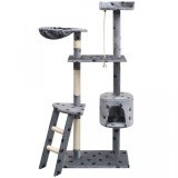 Cumpara ieftin Ansamblu pisici cu funie de sisal, 150 cm, imprimeu lăbuțe, gri, vidaXL