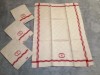 Lot de 4 prosoape taraneasca de baie vintage vechi stergar bucatarie antica tesut manual din panza de canepa cu dungi rosii brodat cu monograma