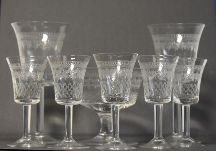 Pahare Baccarat din cristal incizat - Franta cca.1870 / Lichior - Vin - Cupa