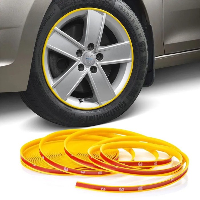 Inele de protectie si decor jante, adezive, din plastic flexibil &ndash; GALBEN