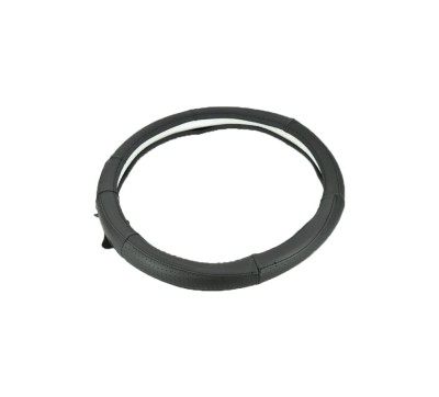Husa volan din piele cu gaurele, marimea M 37-38 cm - culoare negru cusatura Albastra foto