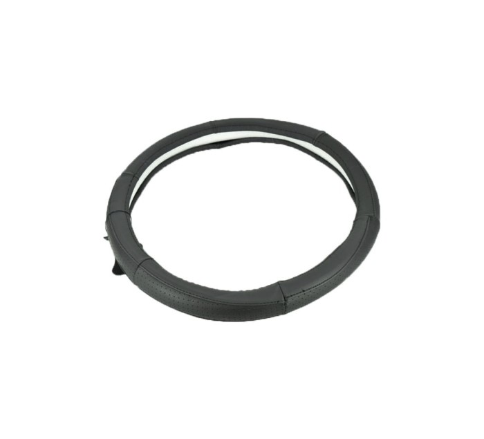 Husa volan din piele cu gaurele, marimea M 37-38 cm - culoare negru cusatura Albastra