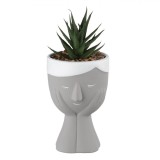 Ghiveci Decorativ, Model Față, Ceramică, Plantă Artificială, Gri, 7.8x18cm, Oem