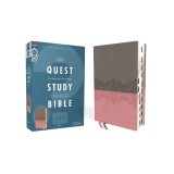 Niv, Quest Study Bible, Leathersoft, Gray/Pink, Thumb Indexed, Comfort Print: The Only Q and A Study Bible